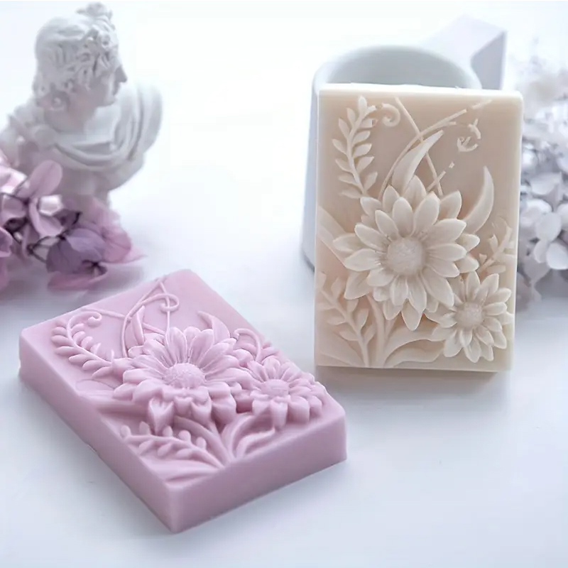 Candle Making Essentials - 3D 꽃 사각형 비누 실리콘 금형